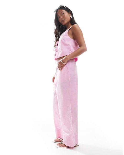 Only Petite Pink Wide Leg Boxer Detail Trousers Co-ord