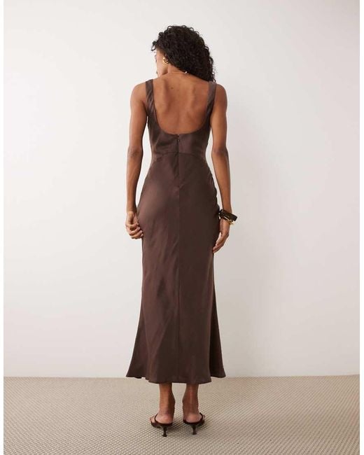 ASOS Brown Satin Bias Cut Midaxi Dress