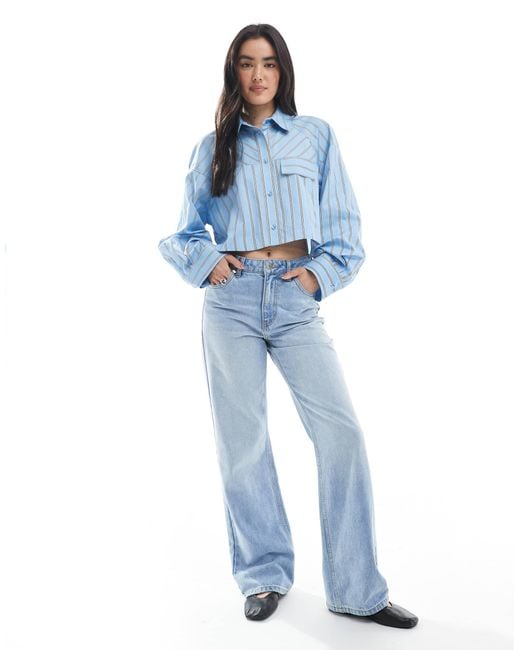ASOS Blue Boxy Cropped Shirt With Pocket
