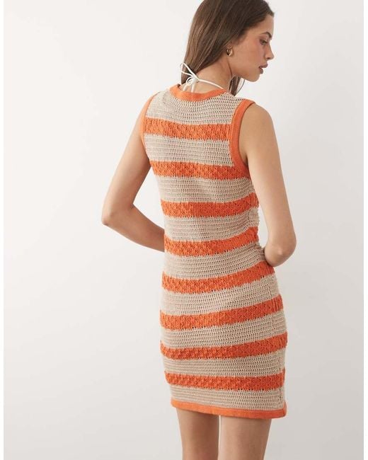 ASOS Orange Crochet Knit Stripe Mini Dress