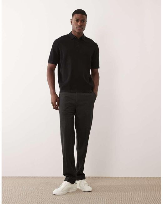 ASOS Black Essential Oversized Fine Knit Polo for men