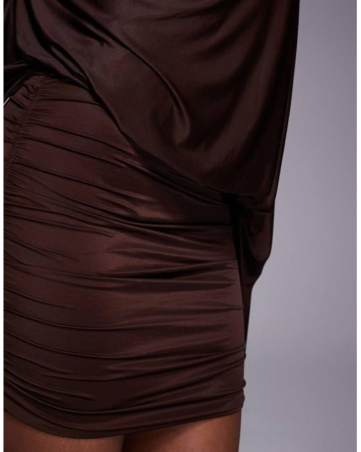 Oh Polly Brown Cape Top Drape Mini Dress