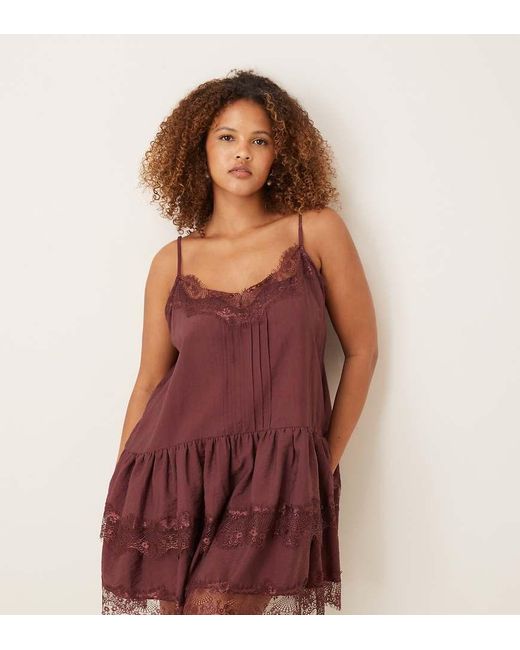 ASOS Purple Asos Design Curve Cami Tiered Ruffle Lace Detail Satin Mini Dress