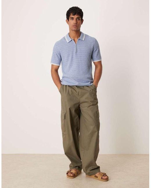 Abercrombie & Fitch Gebreide Polo Met Halve Rits En Contrasterende Bies in het Blue voor heren