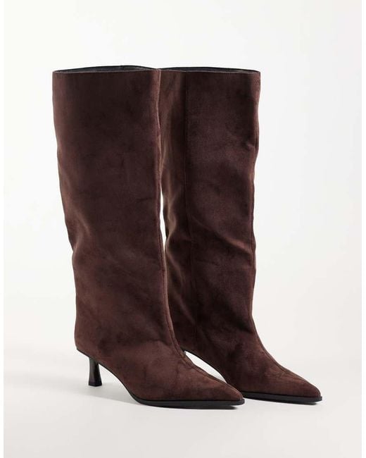 Public Desire Brown Lola Kitten Heel Knee Boots