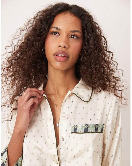 Free People Natural Pillow Talk Printed Satin Pyjama Set
