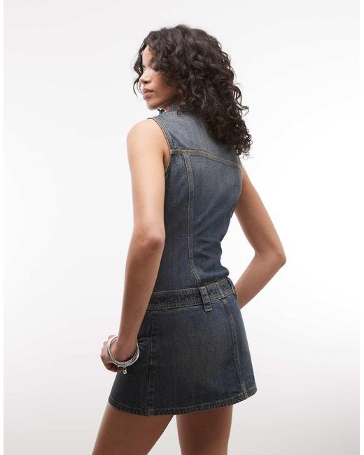 Collusion Multicolor 90s Utility Drop Waist Denim Dress