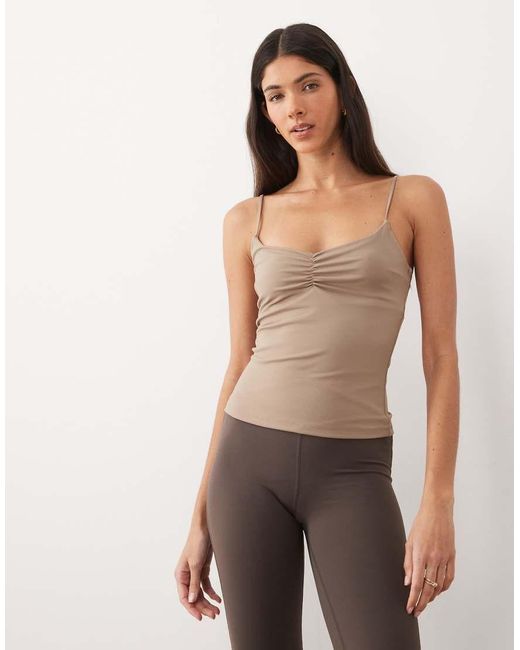 Gina Tricot Brown Cropped Soft Yoga Top