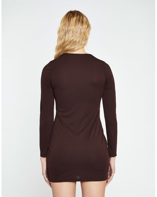 Glamorous Brown Deep V-Neck Mini-Dress