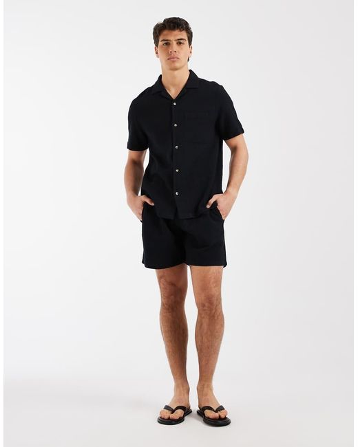 ASOS Black Co-Ord Regular Fit Revere Waffle Shirt for men