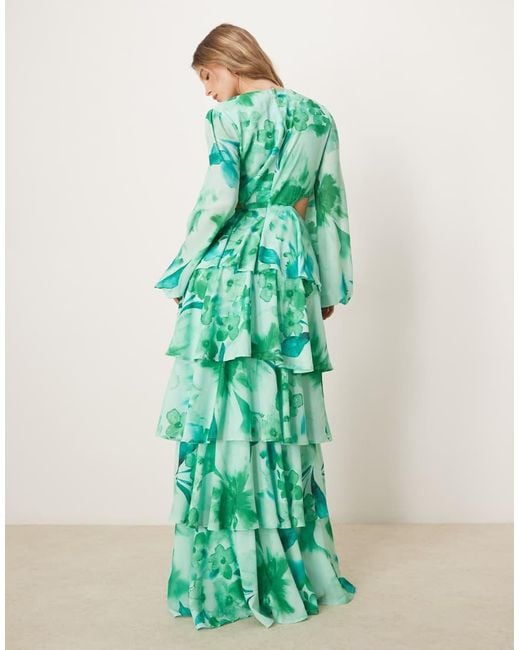 Pretty Lavish Green Cut Out Tiered Ruffle Maxi Dress