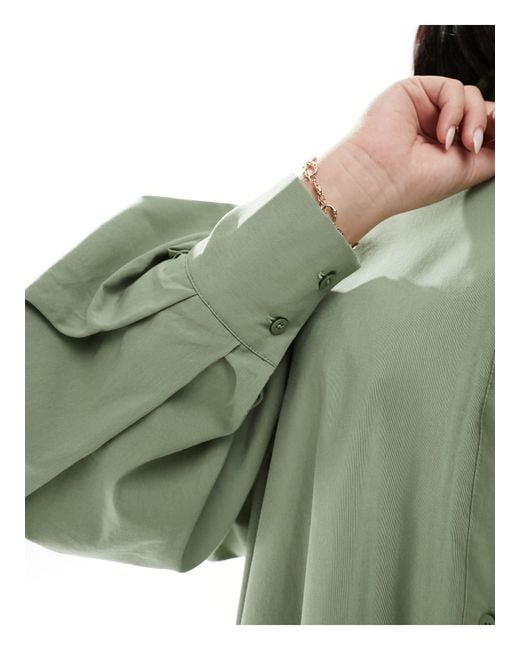 Asos design curve - robe chemise courte coupe boyfriend à manches blousantes - olive ASOS en coloris Green