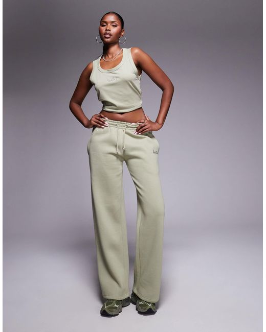 Kaiia Gray Embroidered Logo Wide Leg Sweatpants