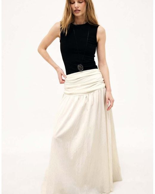 NA-KD White Ruched Waist Maxi Skirt