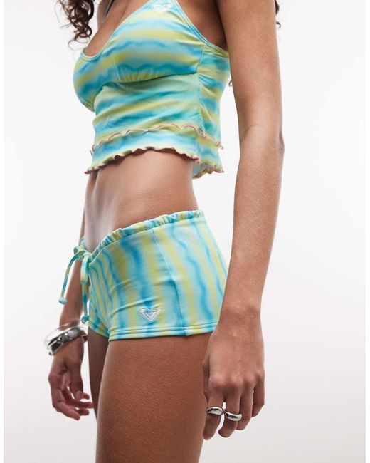 Roxy White Wavy Stripe Micro Bikini Shorts