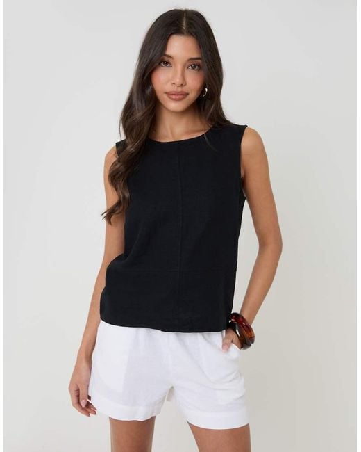 Threadbare Blue Linen Blend Tie-Back Shell Top