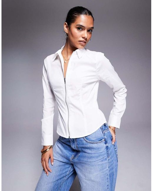 ASOS White Slim Fitted Zip Up Shirt