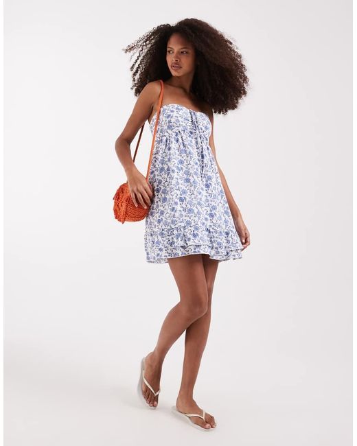 Hollister White Bandeau Tie Up Ruffle Babydoll Mini Dress