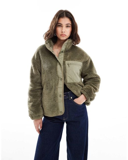 ONLY Green Oversize Contrast Pocket Fleece