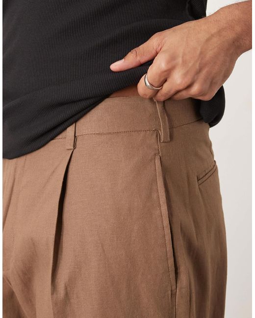 Pantalon ample et habillé avec pinces à l'avant en lin mélangé ASOS pour homme en coloris Brown