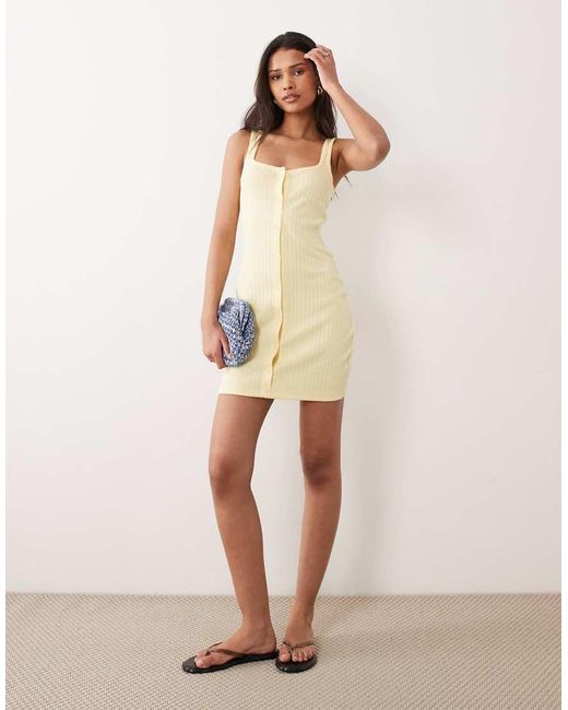 ASOS Natural Button Down Rib With Picot Trim Mini Dress
