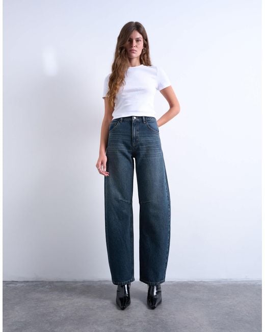 TOPSHOP Blue Barrel Mid Rise Jeans