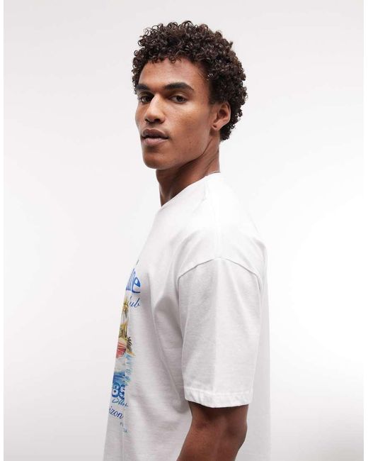 ASOS White Boxy Oversized T-shirt With Speedboat Graphic for men