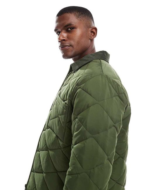 New Look Green Cord Collar Quilted Jacket for men