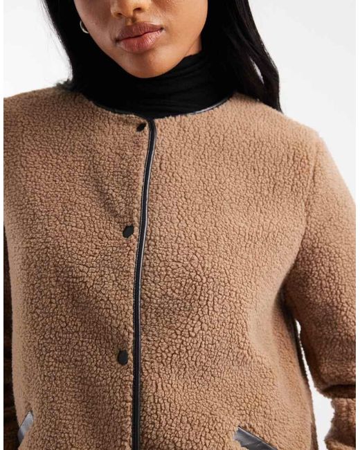 Vero Moda Brown Lightweight Contrast Teddy Jacket