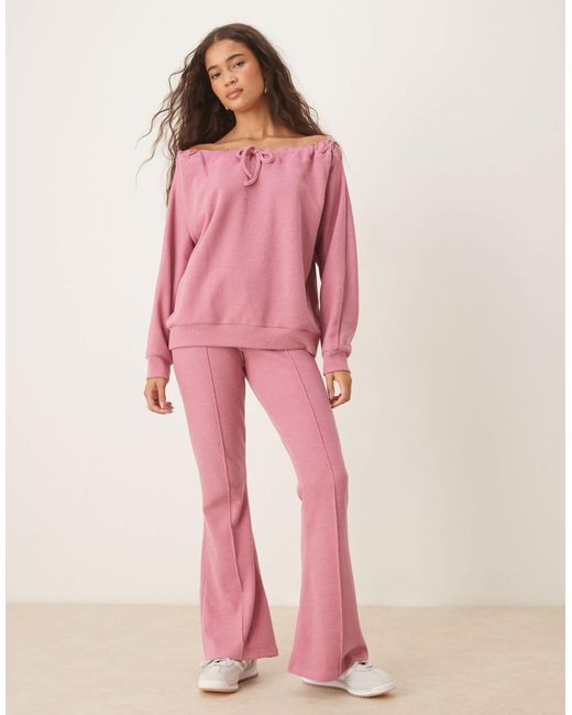 ASOS Pink Drawcord Off Shoulder Sweatshirt