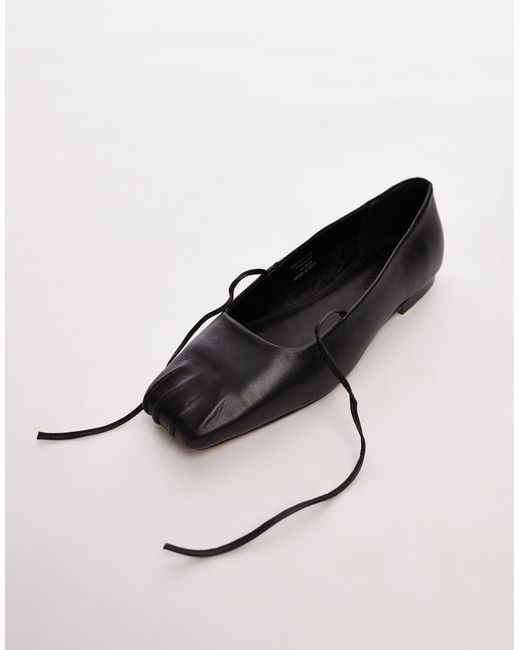 TOPSHOP Blue Bridget Leather Ballet Flats With Pinched Toe