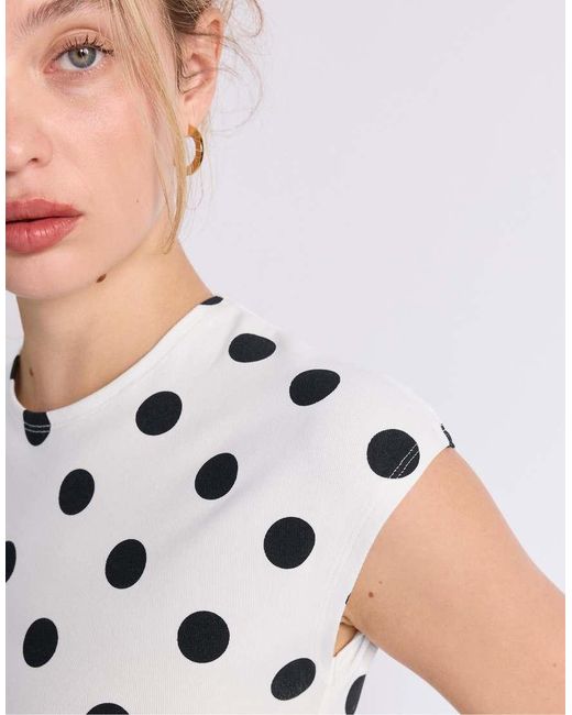 Stradivarius White Cap Sleeve Polka Dot T-shirt