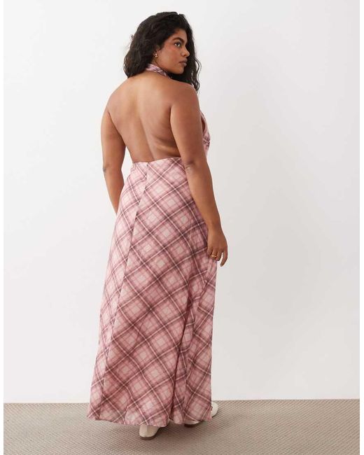 ASOS Pink Asos Design Curve Chiffon High Neck Halter Maxi Dress