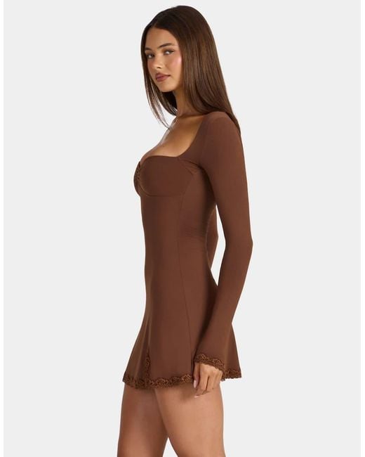 Oh Polly Brown Modal Sweetheart Lace Trim A Line Mini Dress