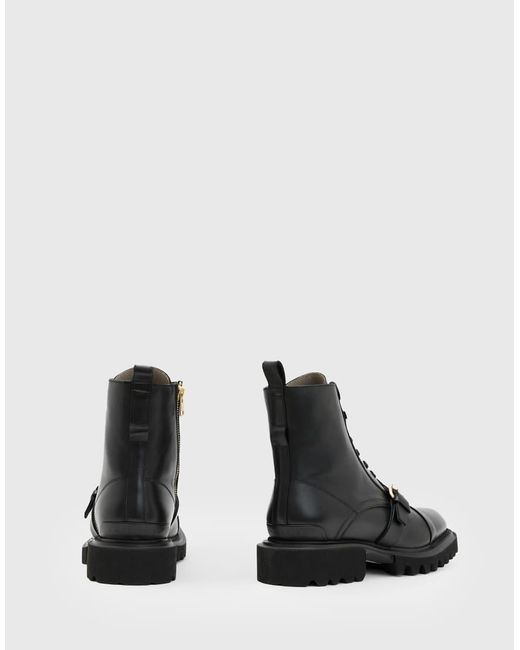 AllSaints Black Tori Leather Lace Up Boots