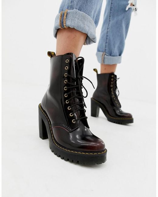 Dr. Martens Red Kendra Cherry Leather Heeled Ankle Boots