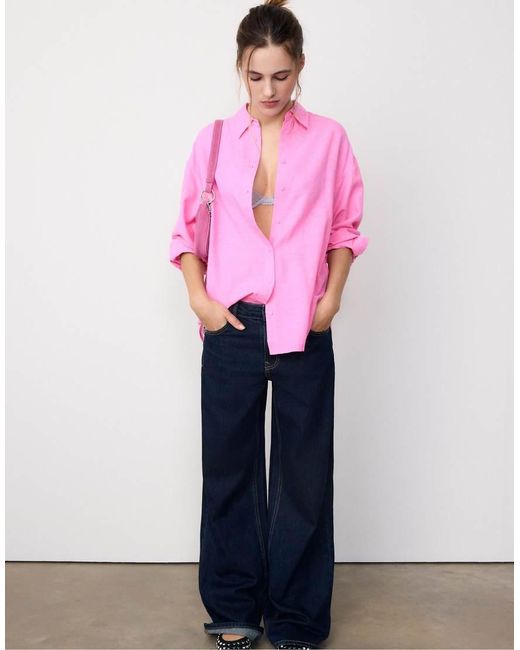 Stradivarius Pink Flowing Shirt With Linen