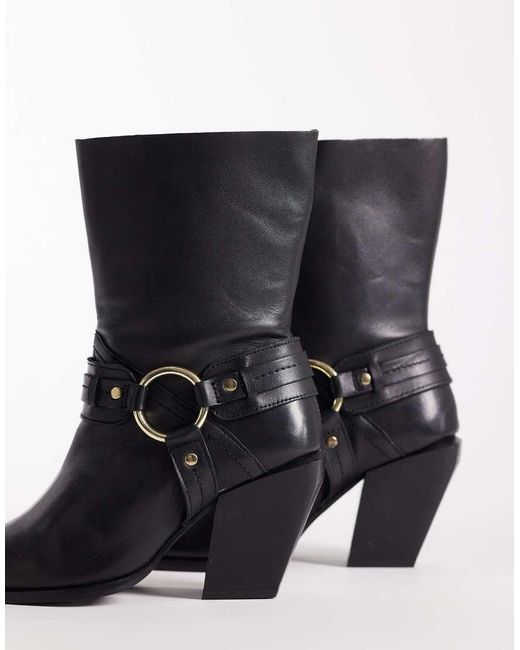 ASOS Natural Elena Leather Western Ankle Boot With Harness