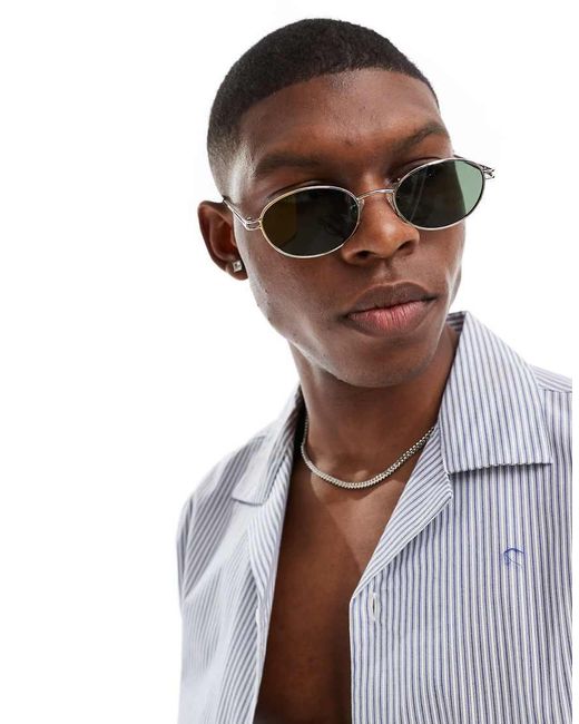 ASOS Oval Metal Sunglasses With Slim Arms in Metallic for Men Lyst UK