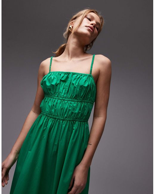 TOPSHOP Green – gesmoktes midikleid aus popeline