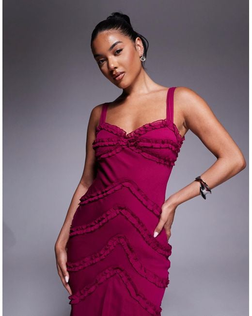 ASOS Purple Cami Ruffle Detail Maxi Dress