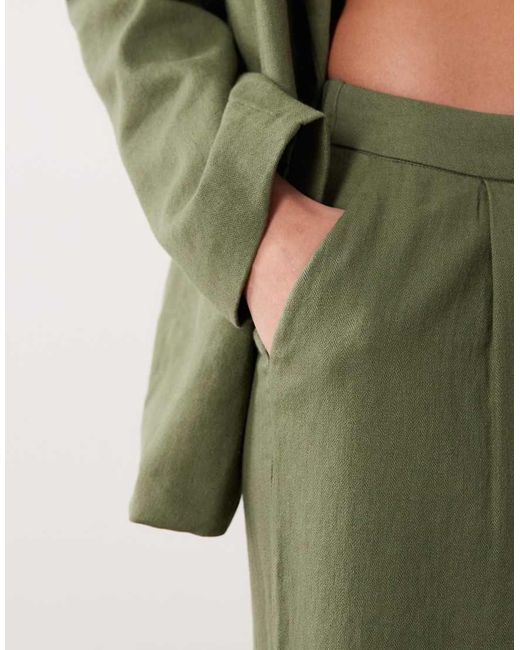 Vila Green Linen Blend Tailored Trousers Co-ord