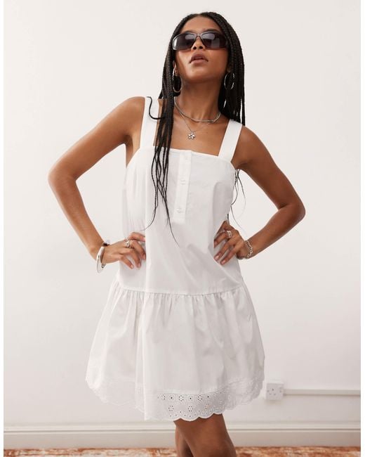 Collusion White Swing Mini Dress With Broderie Trim