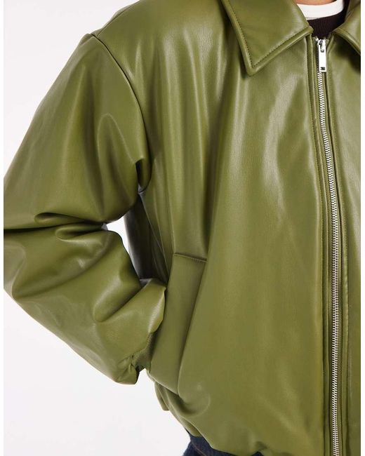 Pieces Green Faux Leather Padded Bomber Jacket