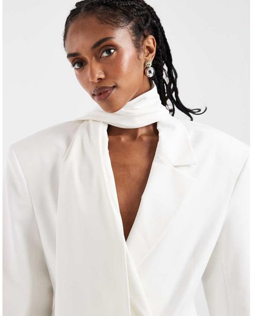 ASOS White Fringed Scarf Oversized Blazer