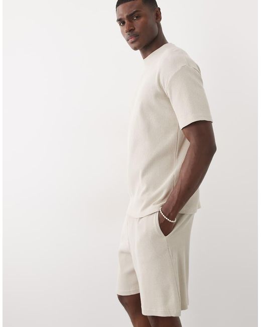 New Look Natural Waffle Shorts for men