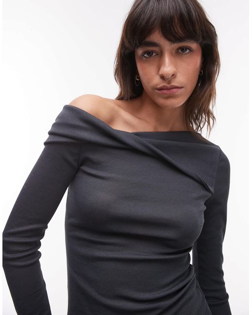 TOPSHOP Blue Twist Off Shoulder Top