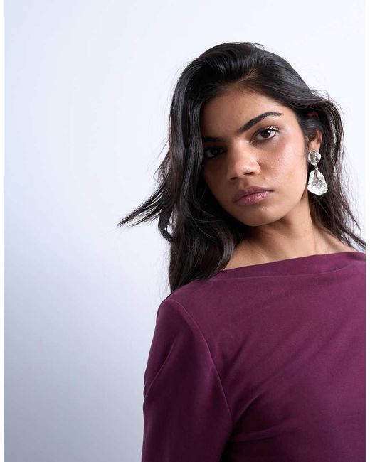 TOPSHOP Purple Cupro Long Sleeve Hitch Side Detail Top