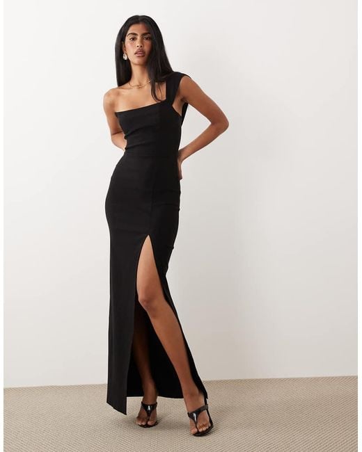 Vesper White Bengaline Fallen Shoulder Bandeau Side Split Maxi Dress