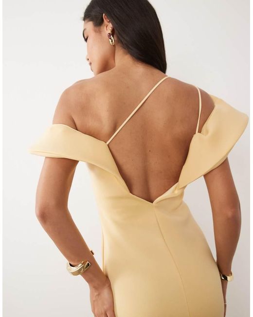 ASOS Natural Twist Off The Shoulder Midi Dress